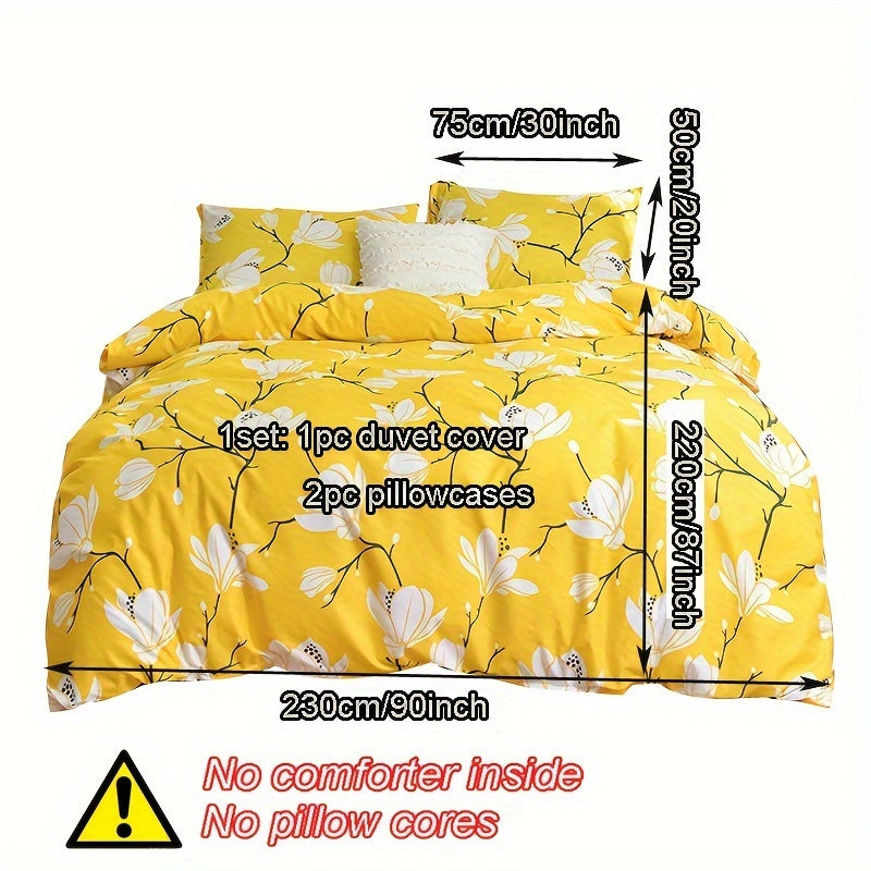 3-teiliges Bettwäsche-Set mit Gelbem Blumenmuster, Atmungsaktiv & Bequem