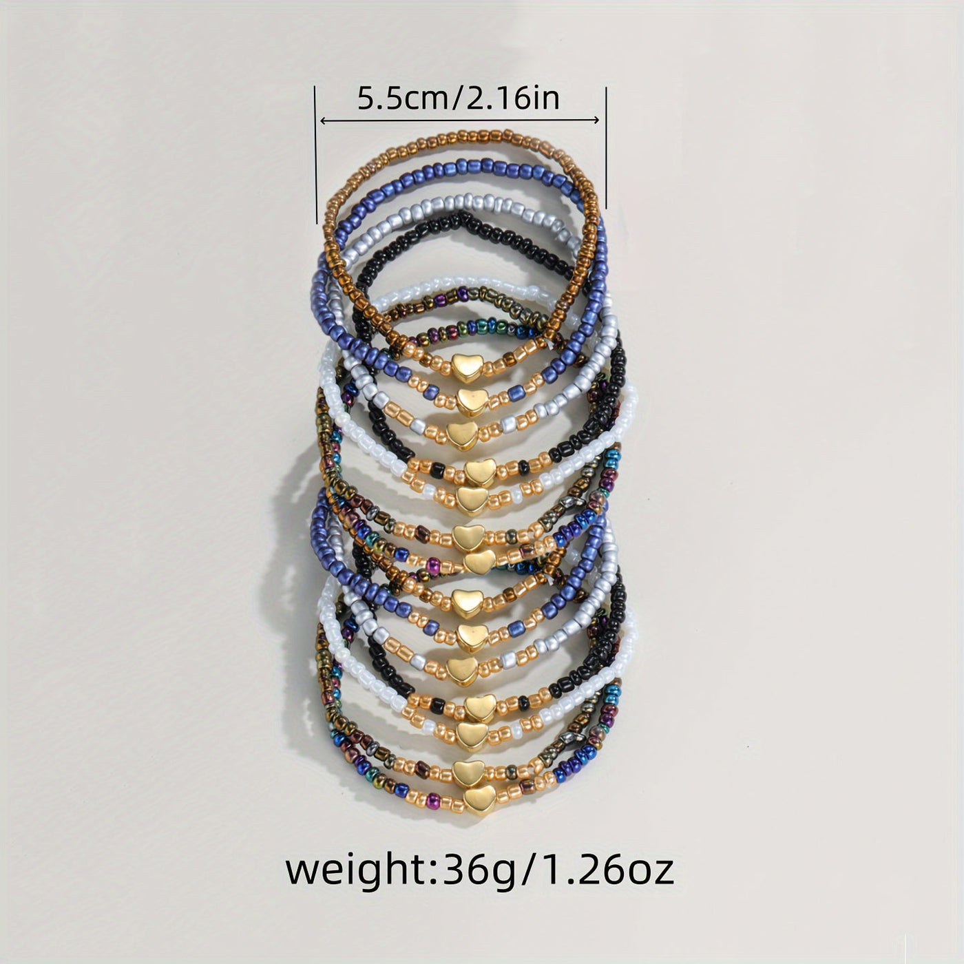 14er-Set Y2K Boho Herz & Harzperlen Armbänder – Stapelbar, Valentinstag Geschenk