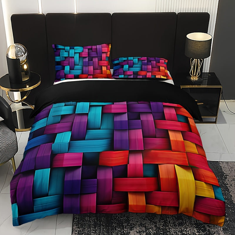 3-teiliges Bettbezug Set – Buntes Geometrisches Karomuster
