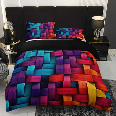 3-teiliges Bettbezug Set – Buntes Geometrisches Karomuster