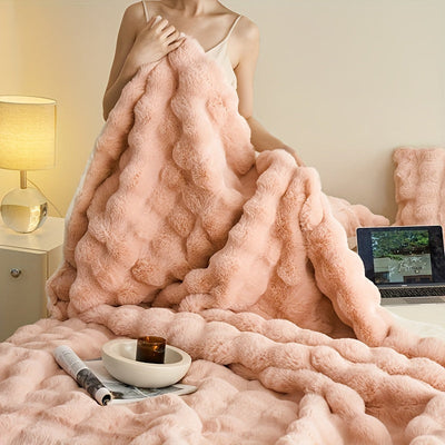 1Stück Doppelseitige Faux-Kaninchen-Fleece-Decke, warm und weich
