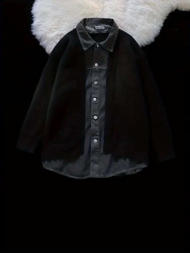 Willam - Herren-Strickjacke mit zweiteiligem Denim-Imitat-Design