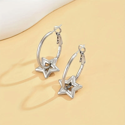 1 Paar Edelstahl Goldbeschichtete Kreisohrringe mit Stern