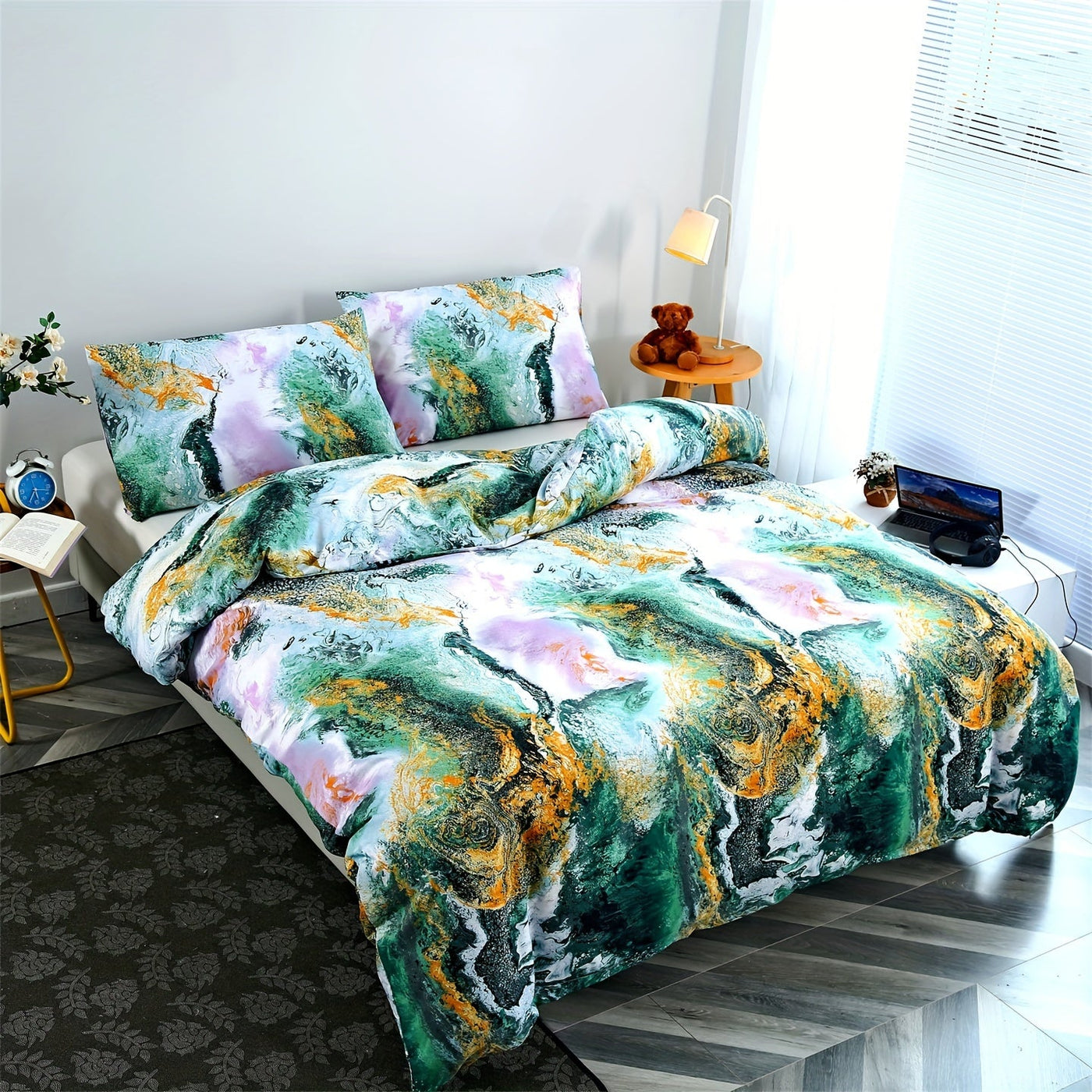 3-teiliges Marmor-Bettwäsche-Set, Weich, Atmungsaktiv, Für Schlafzimmer