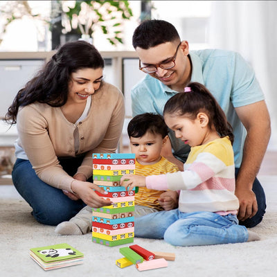 Wackelturm Kinderspiel, Stapelspielzeug aus Holz