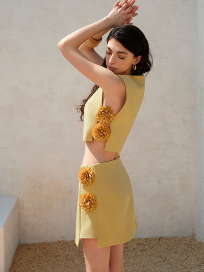 3D-Blumen Rock-Set aus veganem Leder – Sommer Co-Ord Outfit