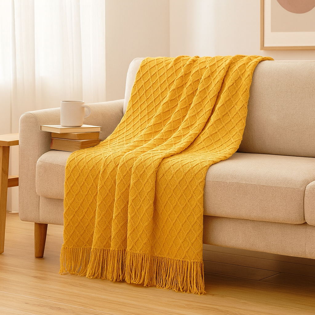 Weiche, gemütliche Überwurfdecke im Vintage-Stil mit geometrischem Muster für Couch und Bett