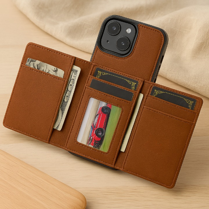 Abnehmbare magnetische Brieftasche für iPhone 11–16 Pro Max/Plus – PU-Leder, 5 Kartenfächer, kabelloses Laden