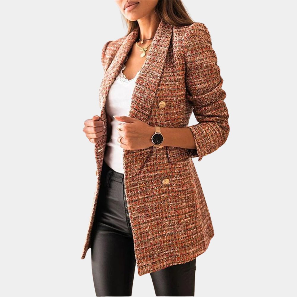 Zweireihiger Tweed-Blazer mit Goldenen Knöpfen für Damen