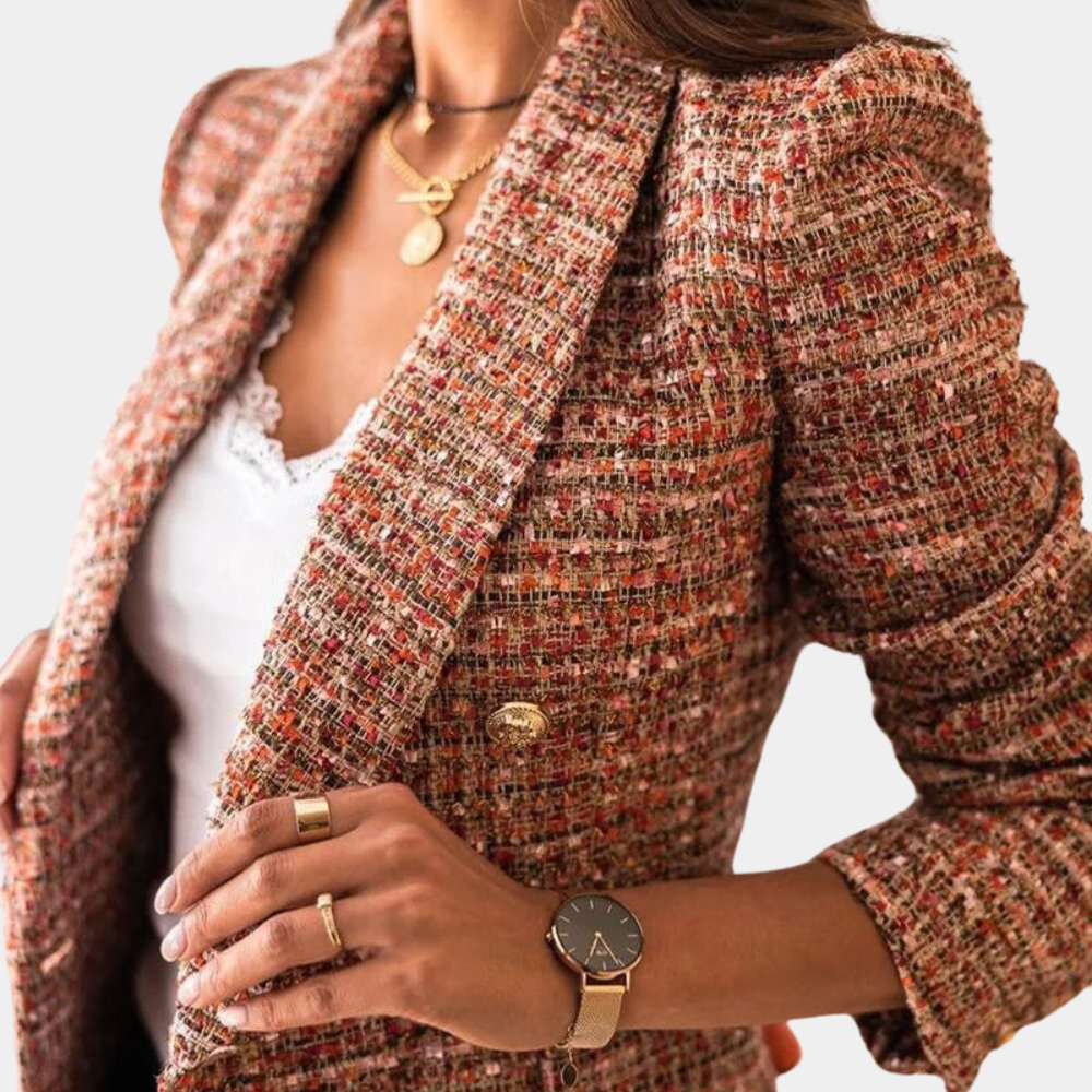 Zweireihiger Tweed-Blazer mit Goldenen Knöpfen für Damen