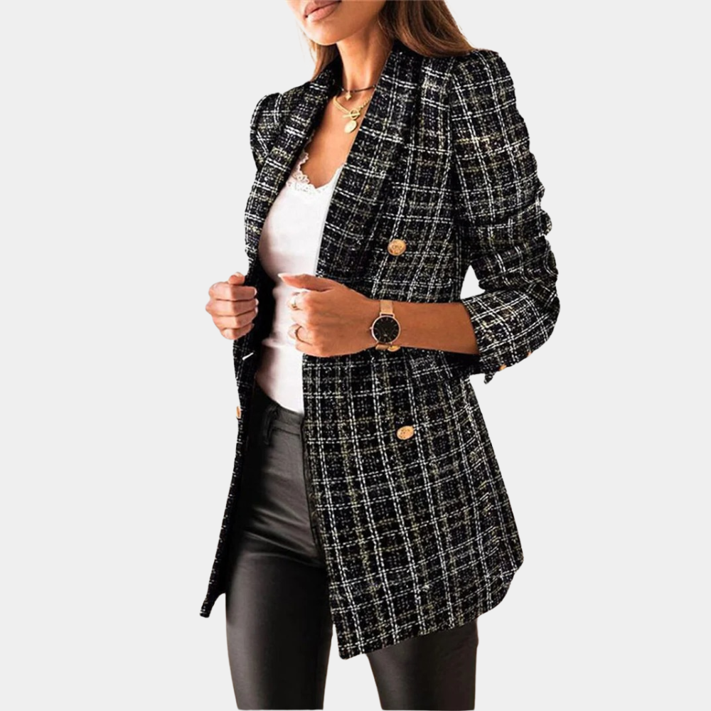 Zweireihiger Tweed-Blazer mit Goldenen Knöpfen für Damen