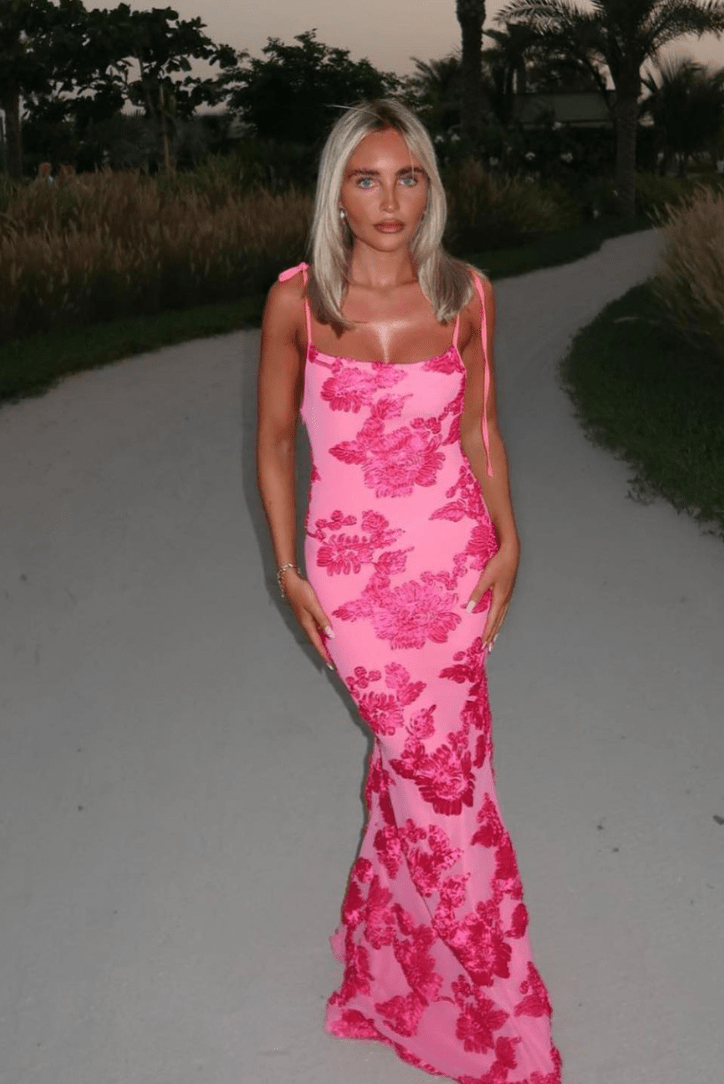 Ziska | Figurbetontes Rosa Floralen Maxikleid - Eleganz mit romantischem Flair