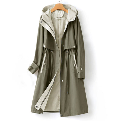 Wasserdichter Trenchcoat mit Kapuze für Damen | Langarm