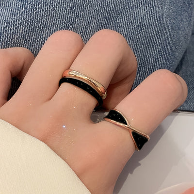 2er-Set Minimalistische Stapelringe, Schwarz & Gold, Unisex-Schmuck