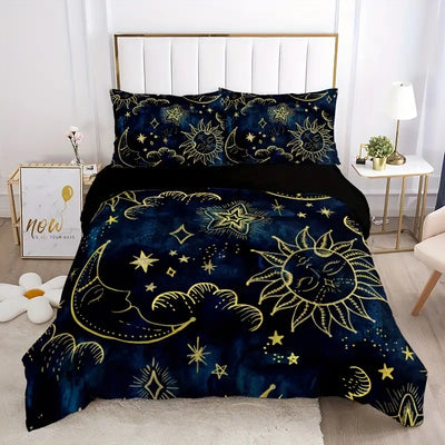 3-teiliges Celestial Sonne & Mond Sternen Bettwäsche-Set