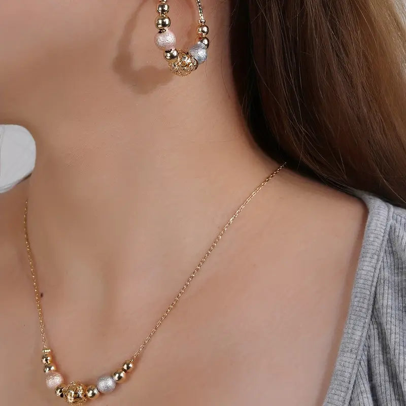 2-teiliges Goldbeschichtetes Ohrring- & Halsketten-Schmuckset