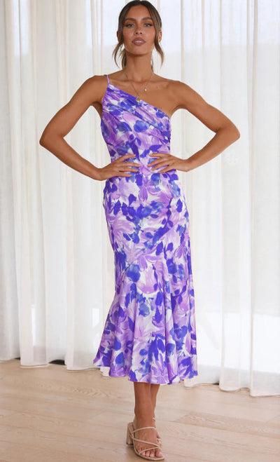 Aeris | Langes Asymmetrisches Kleid mit Blumenmuster