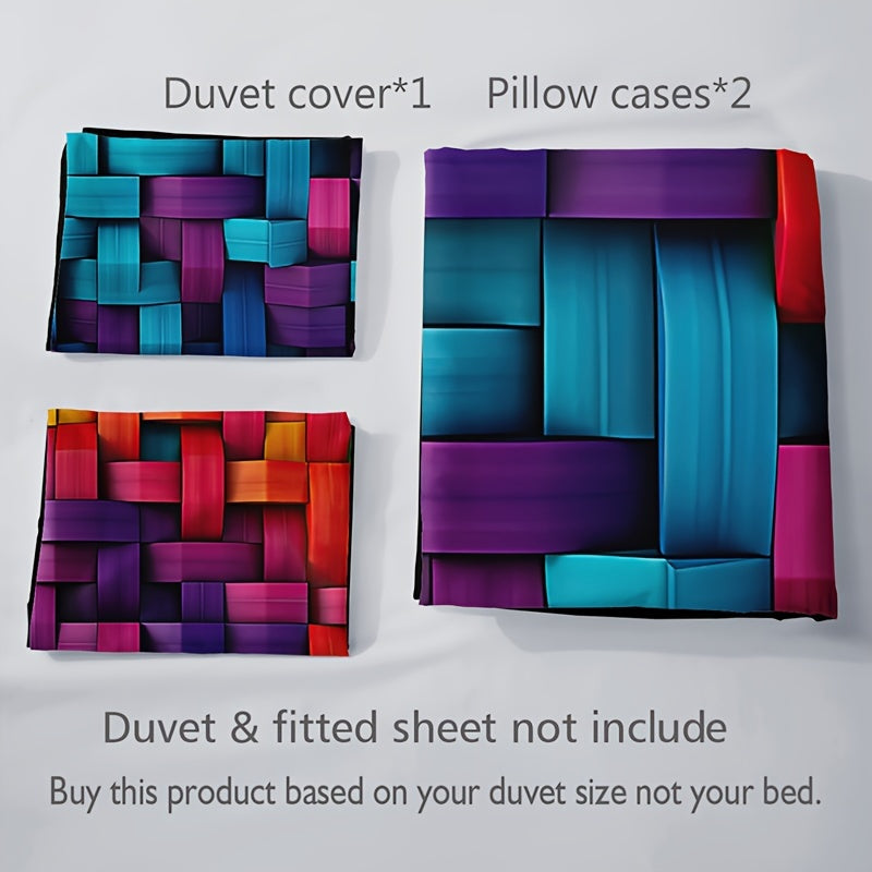 3-teiliges Bettbezug Set – Buntes Geometrisches Karomuster
