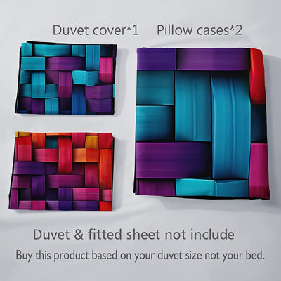3-teiliges Bettbezug Set – Buntes Geometrisches Karomuster
