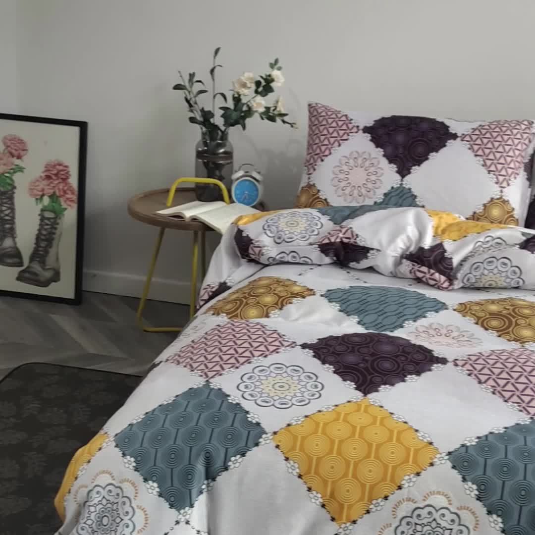 3-teiliges Geometrisches Bettbezug-Set – Atmungsaktiv, Weiches Polyester, Maschinenwaschbar