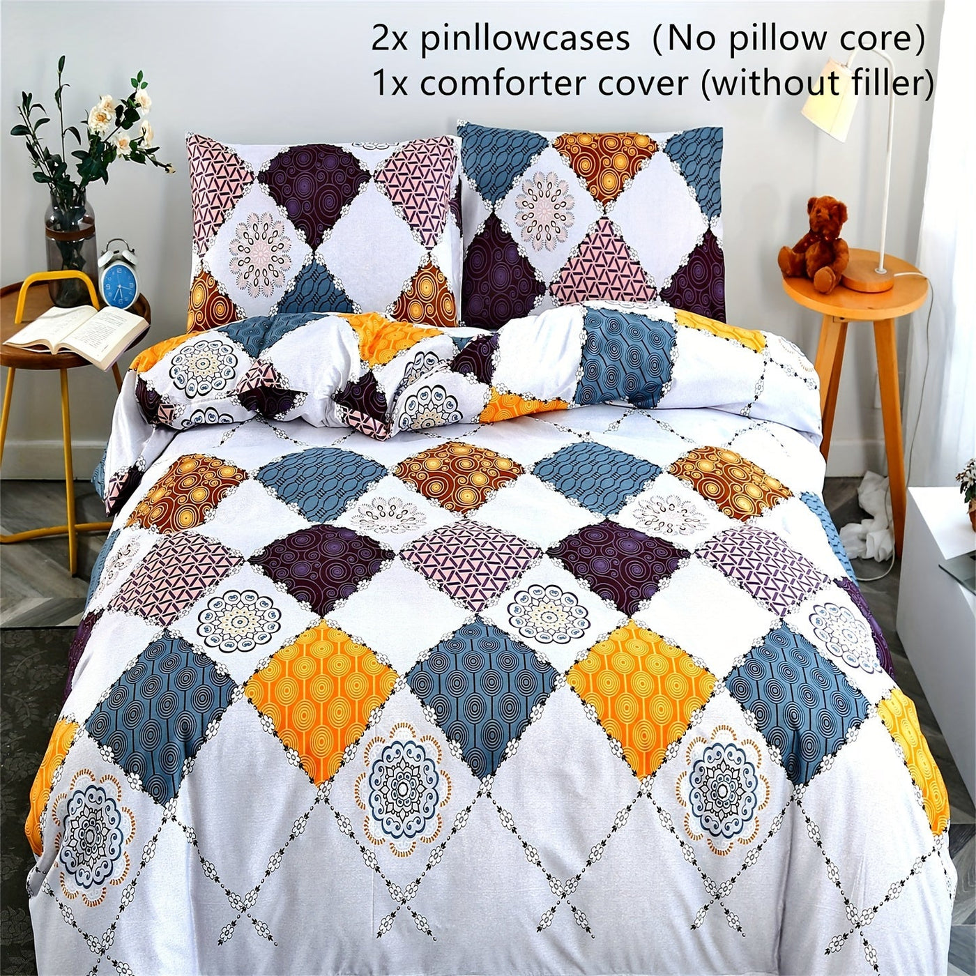 3-teiliges Geometrisches Bettbezug-Set – Atmungsaktiv, Weiches Polyester, Maschinenwaschbar