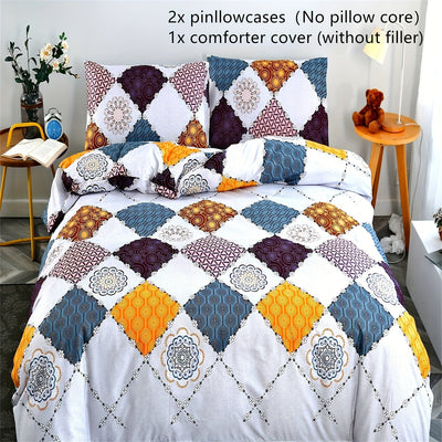 3-teiliges Geometrisches Bettbezug-Set – Atmungsaktiv, Weiches Polyester, Maschinenwaschbar