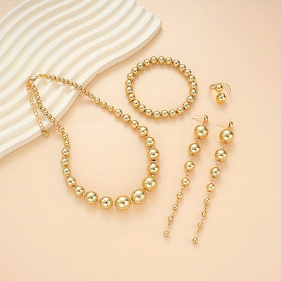 5-teiliges Set Einfache Perlen Halskette, Ohrringe, Armbänder