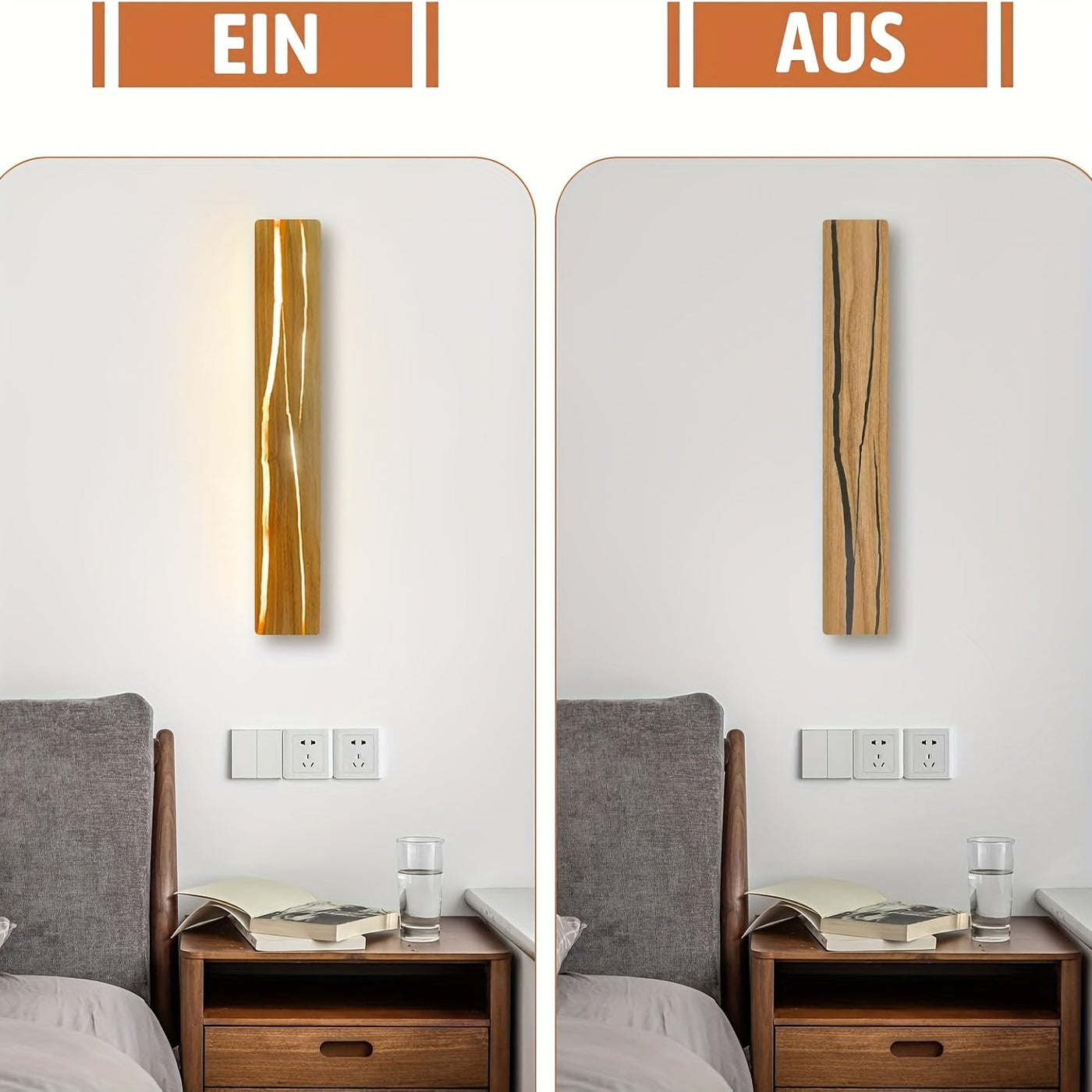 Winter LED Wandlampe, Holzfarbe, Warmweiß