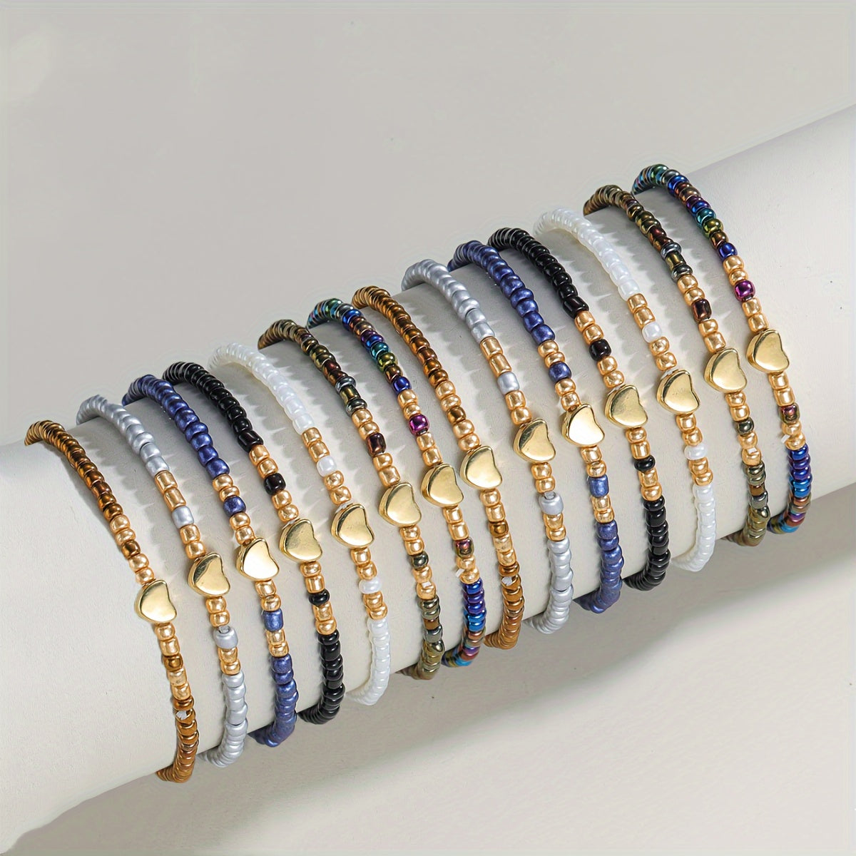 14er-Set Y2K Boho Herz & Harzperlen Armbänder – Stapelbar, Valentinstag Geschenk