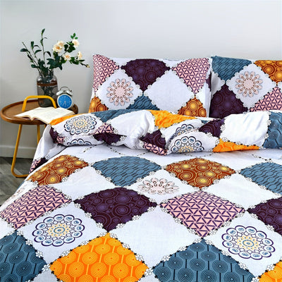 3-teiliges Geometrisches Bettbezug-Set – Atmungsaktiv, Weiches Polyester, Maschinenwaschbar