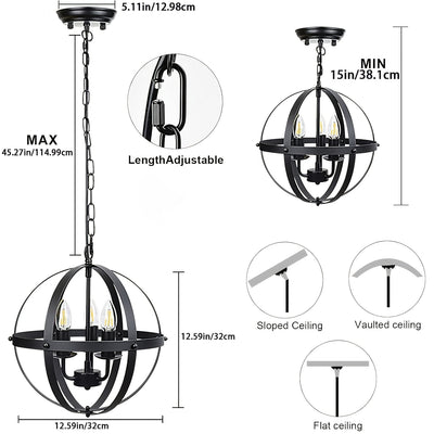 3-flammige Pendelleuchte Schwarz, Verstellbar, E14 für Küche, Esszimmer