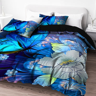 3-teiliges Bettwäsche-Set – Weicher Bettbezug mit Schmetterlings-Druck, Gebürstet