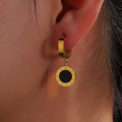 Vintage-Schmuckset, Edelstahl Rundanhänger Halskette und Ohrringe