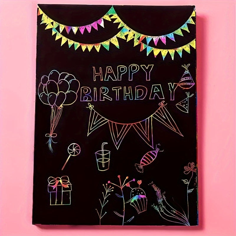 50er Set magisches Kratzpapier mit Bambus-Stiften