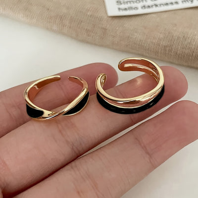 2er-Set Minimalistische Stapelringe, Schwarz & Gold, Unisex-Schmuck