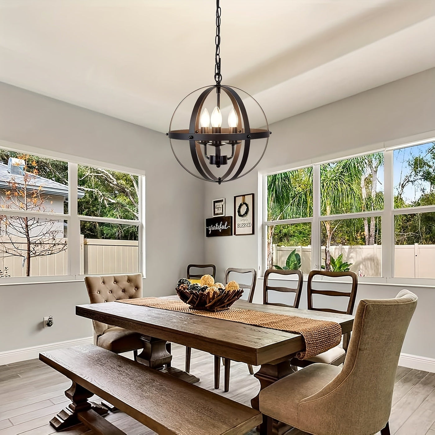 3-flammige Pendelleuchte Schwarz, Verstellbar, E14 für Küche, Esszimmer