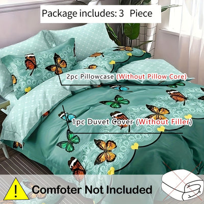 3-teiliges Bettwäsche-Set mit Schmetterlingsmuster, Atmungsaktiv, Weich & Bequem