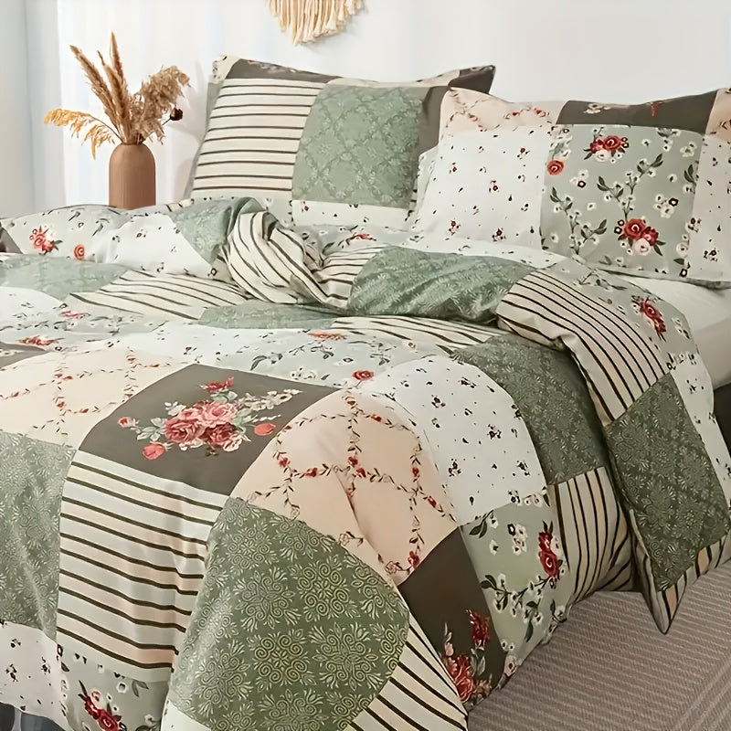 3-teiliges Bettbezug-Set mit Blumenmuster – Weiches Polyester, Reißverschluss, King-Size