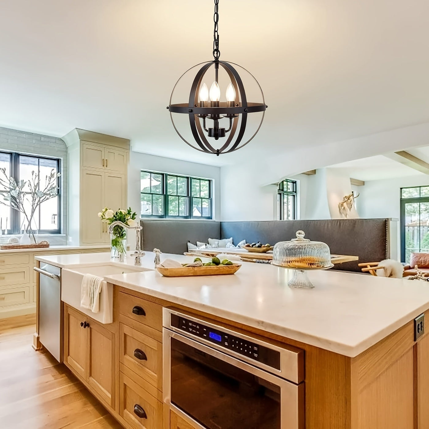 3-flammige Pendelleuchte Schwarz, Verstellbar, E14 für Küche, Esszimmer