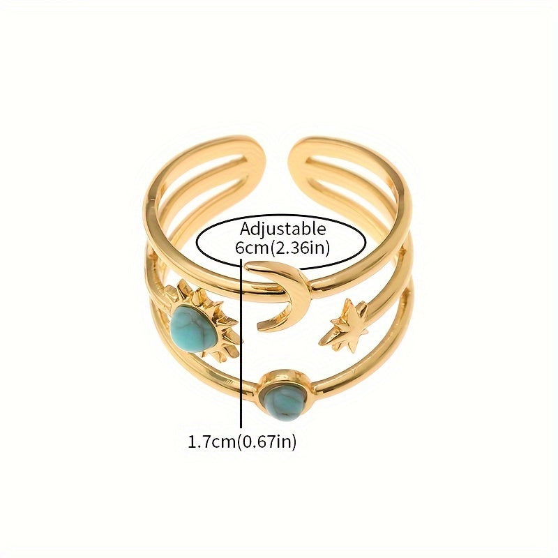 1 Stück Eleganter Goldfarbener Edelstahl Verstellbarer Ring