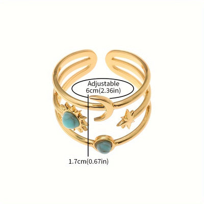 1 Stück Eleganter Goldfarbener Edelstahl Verstellbarer Ring