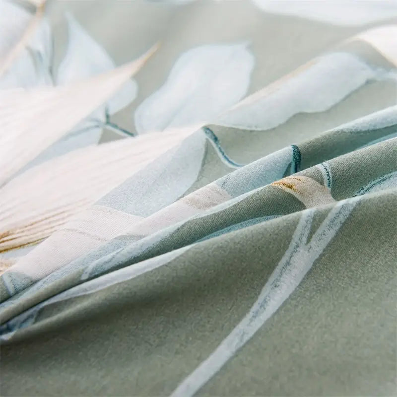 3-teiliges Bettwäsche-Set mit Grünem Blattmuster