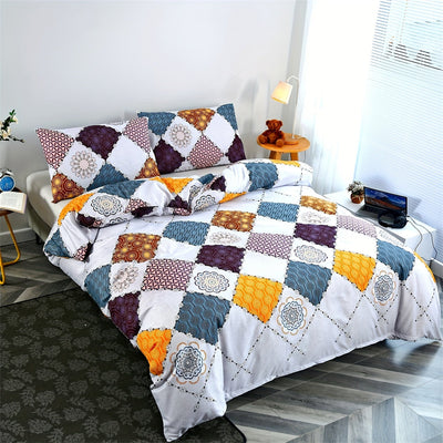 3-teiliges Geometrisches Bettbezug-Set – Atmungsaktiv, Weiches Polyester, Maschinenwaschbar