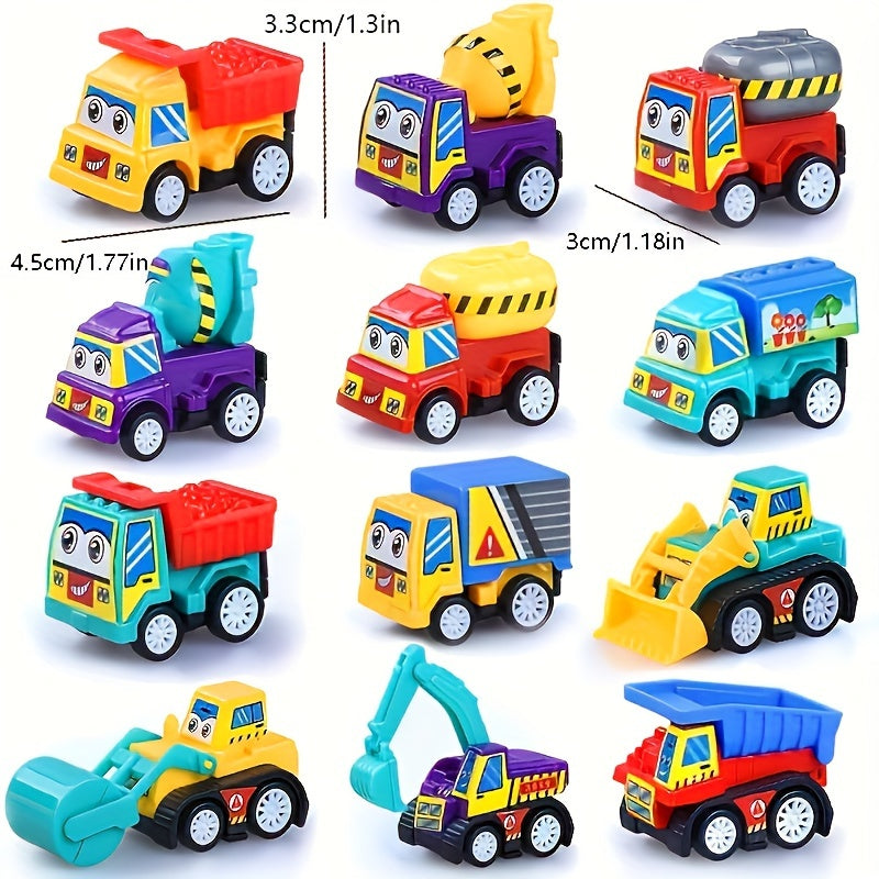 10-teiliges FunHui Ingenieurfahrzeug Set – Bunte Cartoon-Rückzieh-Baumaschinen