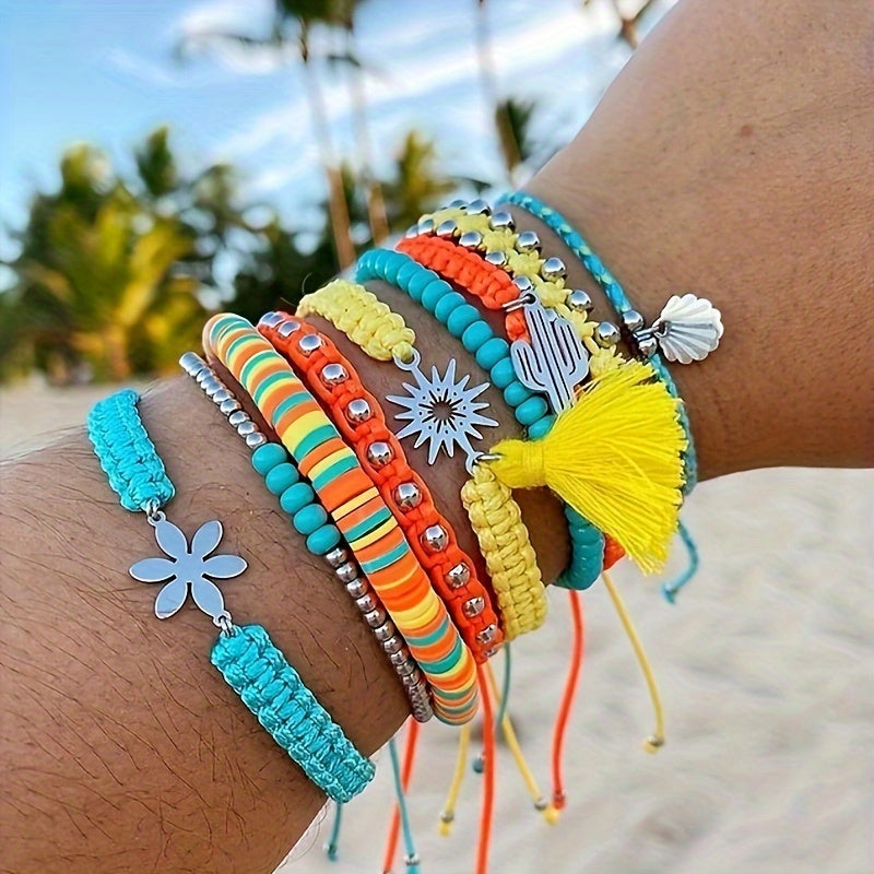 9-teiliges Boho-Armband-Set für Frauen – Verstellbar, Geflochten, Perfekt für Strand