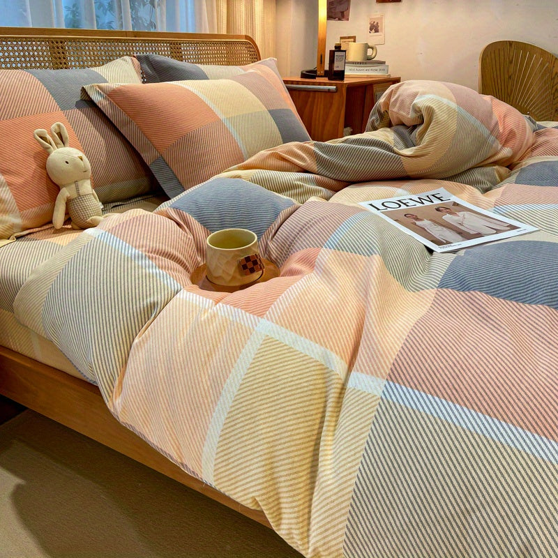 3-teiliges Luxus Bettwäsche-Set – Weicher, Schrumpffreier Polyester, Kariertes