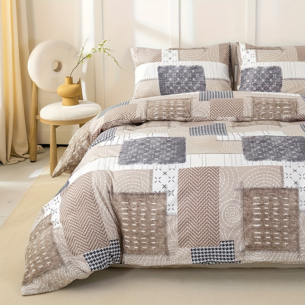 3-teiliges Geometrisches Bettwäsche-Set – Polyester Mikrofaser, Maschinenwaschbar