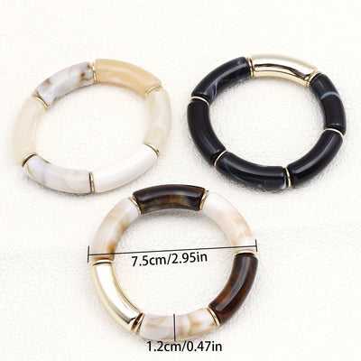 3er Set Böhmische Acryl Armreifen – Vintage, Verstellbar, Ideal für Alltag