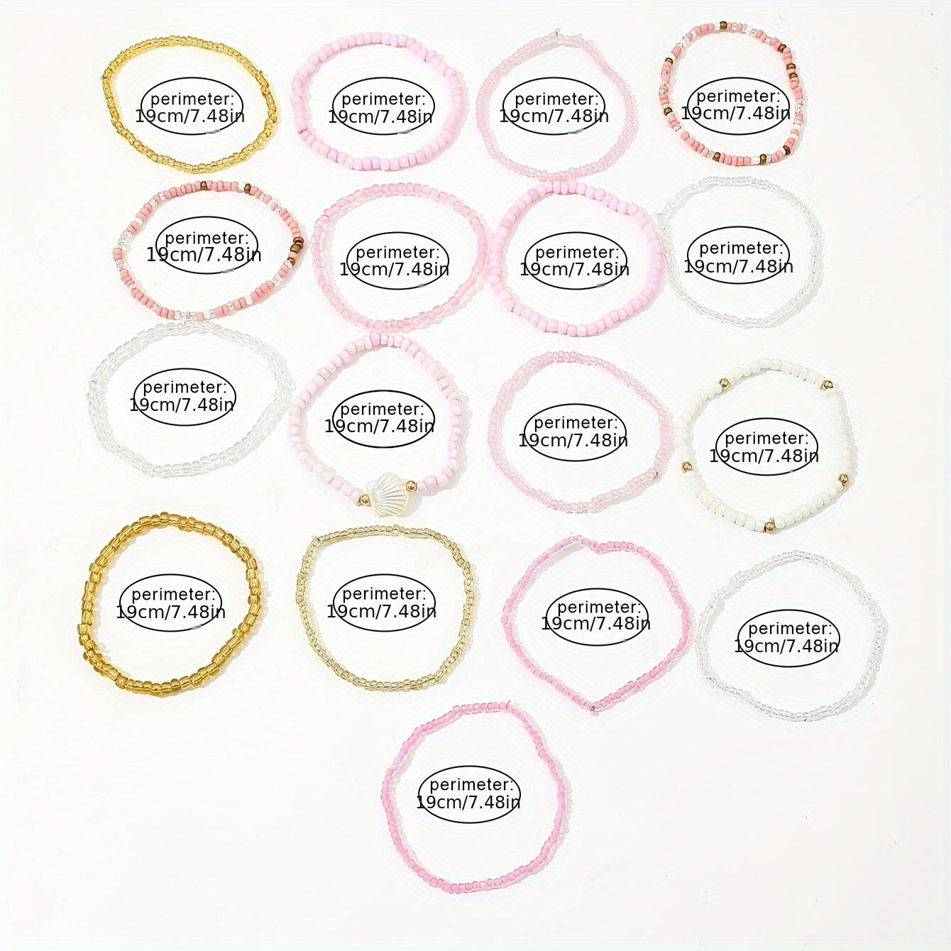 17-teiliges Boho Perlenarmband-Set – Muschel & Reisdesign für Sommerpartys