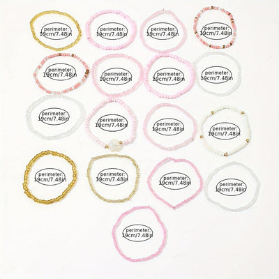 17-teiliges Boho Perlenarmband-Set – Muschel & Reisdesign für Sommerpartys